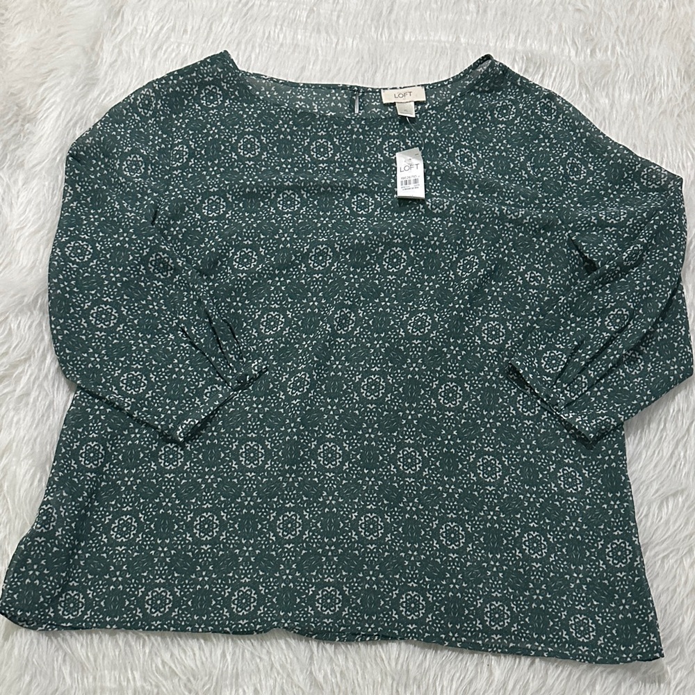 LOFT Women's Green Floral Blouse